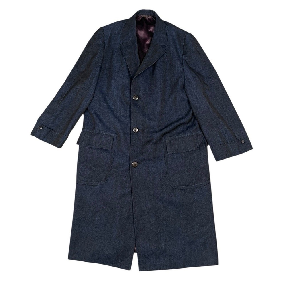 1950s Iridescent Blue Streaked Benson-Rixon Heavyweight Wool Overcoat Size 46R